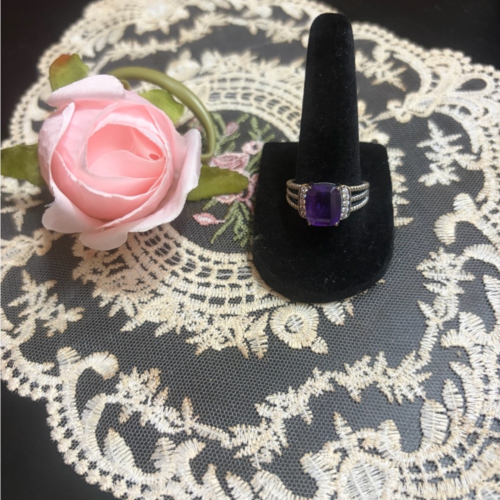 Elegant Sterling Silver 925 and Amethyst Semi Precious Gemstone Ring, Size 9